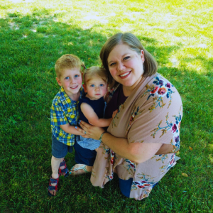 Image of author, Emily, with her two children outside